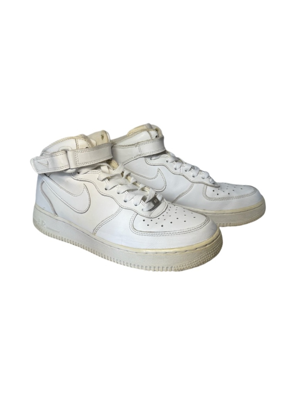 Nike White Mid-Top Leather Sneakers with Strap